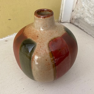 Napcoware Mommy Posie Pot Vase / C-8946 Mid Century Modern / Japanischer Ton Gold Rot Keramik Runde Kugel