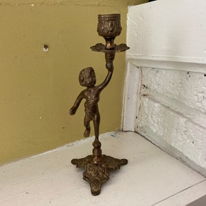 Brass Cherub Candle Candlestick Holder / Ornate Paris Apartment Decor / Angel Putti Child
