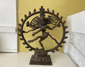 vintage Dancing Shiva Natraj Statue Nataraj Nataraja Deity | Yoga Meditation Studio Class Murti Altar Decor | 11.25 Inches Tall