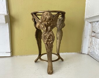 Brass Cherub Angel Display Stand | Ornate Bowl Candle Ball Sphere Orb Holder | Altar Decor Collectible