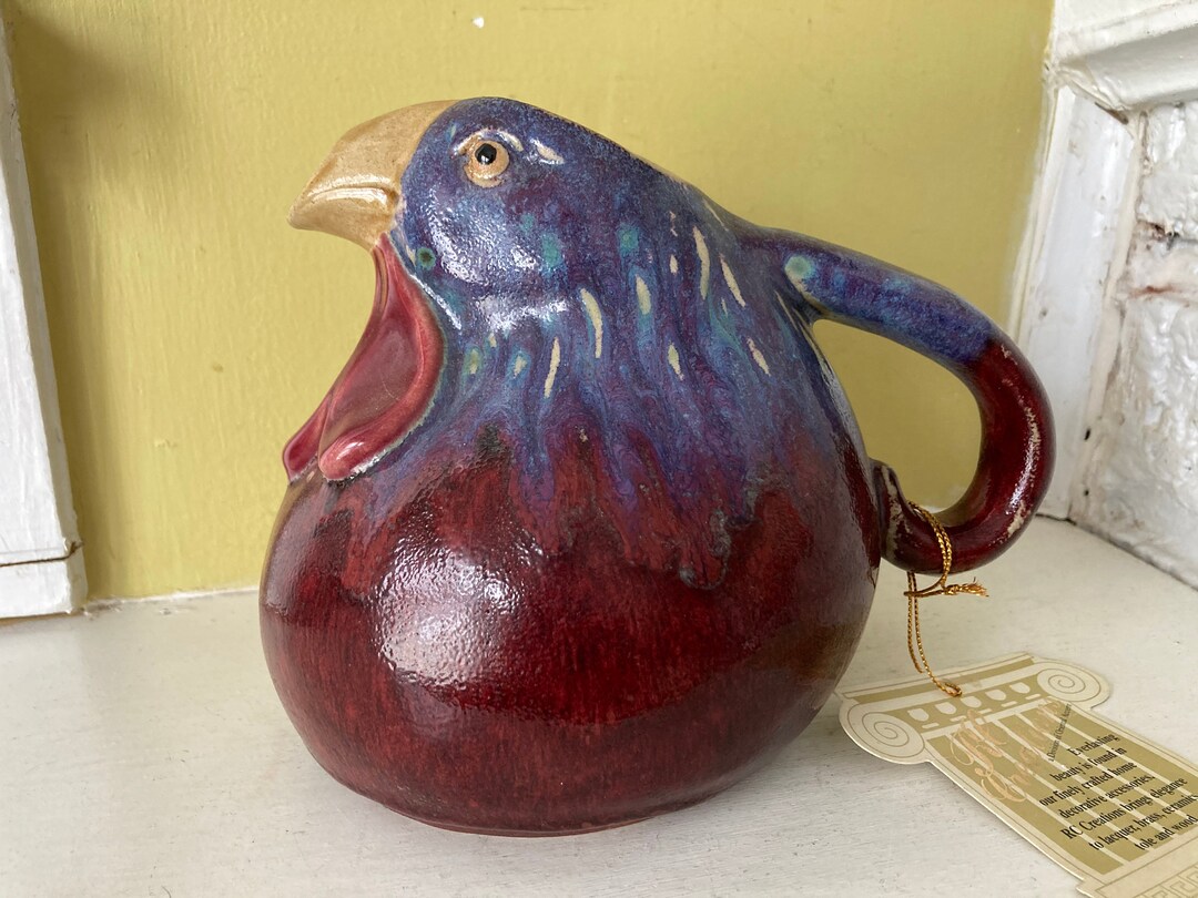 RC Creations Ceramic Rooster Pitcher Oriental Accent Inc. Raku Pottery