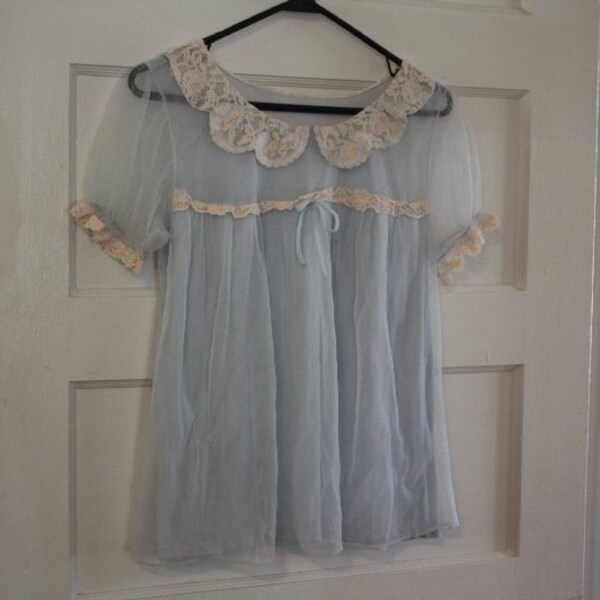 Peter Pan Collar Bed Shirt.  Pale blue.