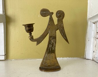 Brass Flat Angel Candle Holder | Holiday Decoration Christmas Collectible | Candlestick