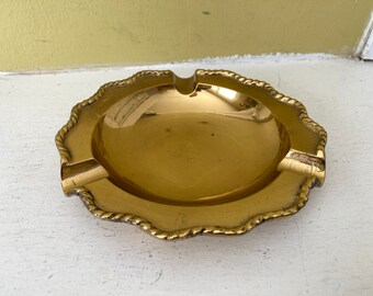 Classic Brass Ashtray Ash Tray / Three Cigarette Cigar Rests / Traditional Smoking Room Decor / Tobacciana