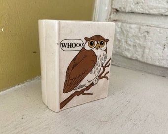 1977 Fitz & Floyd Who Whom Professor Owl Book Trinket Box Ceramic