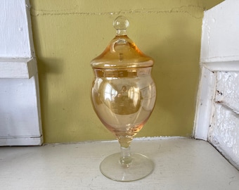 Optic Glass Honey Apothecary Jar with Circus Tent Lid Ball Top | Terrarium Multipurpose | Boudoir Paris Apartment | Lusterware Lustreware