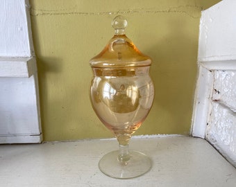 Ball Top Apothecary Jar |Terrarium | Boudoir Paris Apartment Chic | Peach Orange Lustreware Lusterware | Tall Ornate Multipurpose Jar