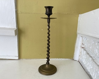Barley Twist Brass Candlestick | Candle Holder | Americana Primitive Farmhouse Decor | 10.5 Inches Tall