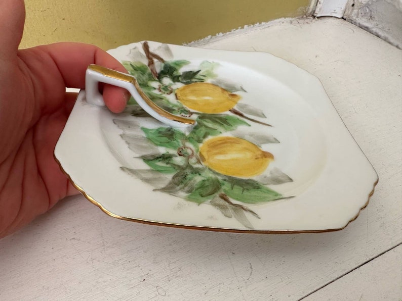 Vintage Handpainted Lemon Nappy Dish Plate PEARL Mark Gold Handle image 8