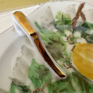 Vintage Handpainted Lemon Nappy Dish Plate PEARL Mark Gold Handle image 7