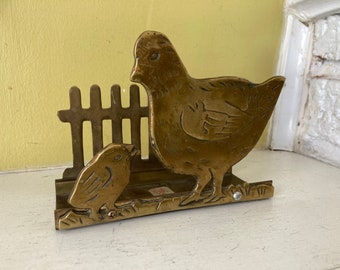 Brass Mail Caddy | Hen Chick Fence | Spring Brass Organizer Holder | Farmhouse Chic | by Interpur