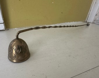 Rustic Brass Candle Snuffer with Twisted Handle and Etched Candle Cup