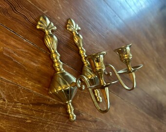 Ornate Spindle Fan Brass Candle Sconces Holders Traditional Sconce Pair