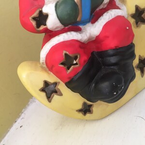 Santa on the Moon Candle Holder Incense Burner / Ceramic Chiminea Luminary Lantern / Vintage Holiday Decor / Crescent Moon Christmas Tree image 2