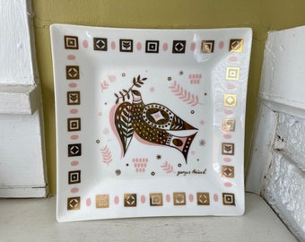 MCM Georges Briard Pink Dove Square Plate | Atomic Mod Display Collectible Glass Dish