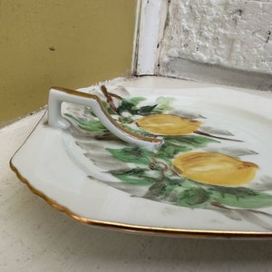 Vintage Handpainted Lemon Nappy Dish Plate PEARL Mark Gold Handle image 3