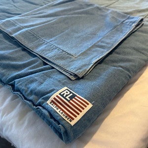 Ralph Lauren Vintage Denim Jean Comforter Twin Size Flag Logo W