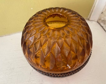 Amber Glass Ball Bowl Dish / Faceted Heavy Glass / Open Hole Top / UNIQUE ORNATE Collectible / Candy Treat Potpourri Dish