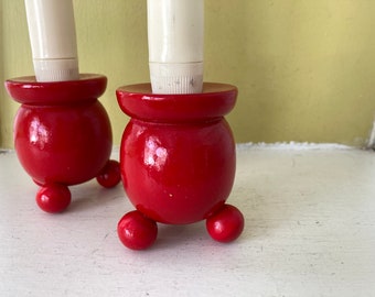 Little Red Candle Holders | Folksy Folk Folk Art Scandinavian Scandi Folkart Mod | Round with Little Feet