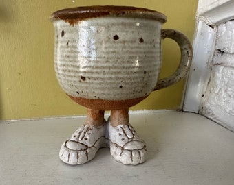 Stoneware Speckled Mug with Sneaker Tennis Shoes Feet UNIQUE