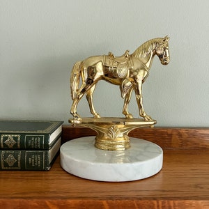 Vintage Gold Horse Figurine Statue on Marble Base, Horse Trophy, Genuine Marble Made in Italy