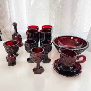 Vintage 1970s Avon Cape Cod Ruby Red 1886-1986 Centennial Edition Glassware Set of 13