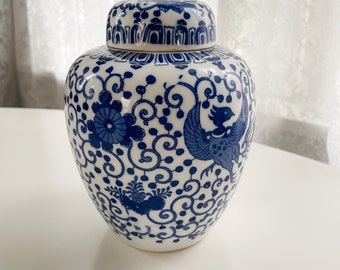 Vintage Blue and White Floral Ginger Jar