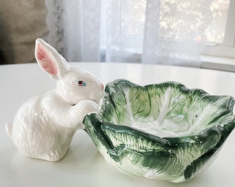 Department 56 White Rabbit and Cabbage Candy Dish