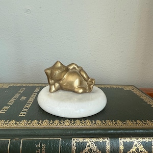 Vintage Brass Frog Figurine on Marble Base
