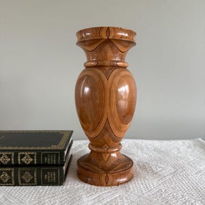 Vintage Layered Hand Turned Wood Vase 8.5”