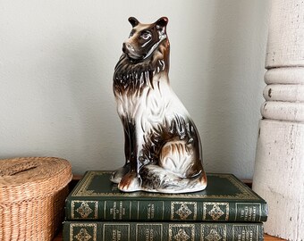 Vintage Collie Shepherd Dog Figurine, Glazed Ceramic, Made in Brazil