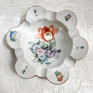 Herend Vintage Floral Ash Tray Plate Trinket Dish
