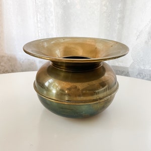 Vintage Brass Gold Planter with, 6” tall by 8.5” wide, 3.5” opening width