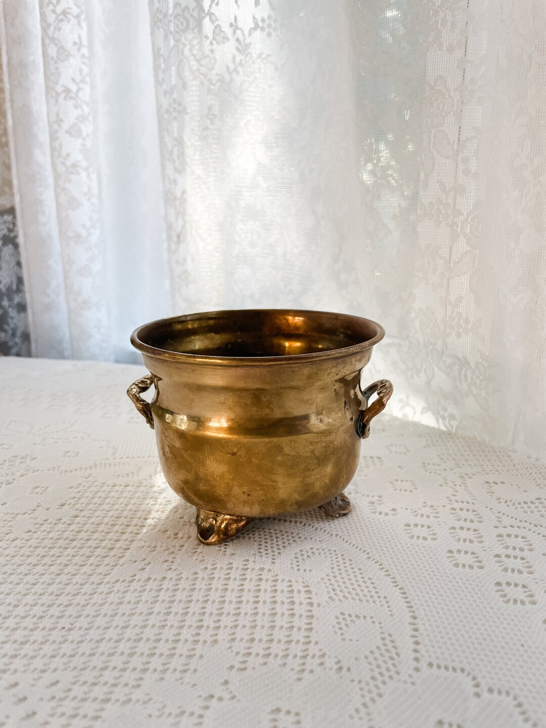 Vintage Solid Brass Cauldron Style Planter Pot - Etsy