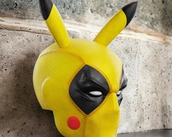 Pikachu Deadpool Mask 3D Stl Files - Magnetic Pikachu Deadpool Helmet 3D Printer Files - Pikapool Mask Stl Files + Eye options