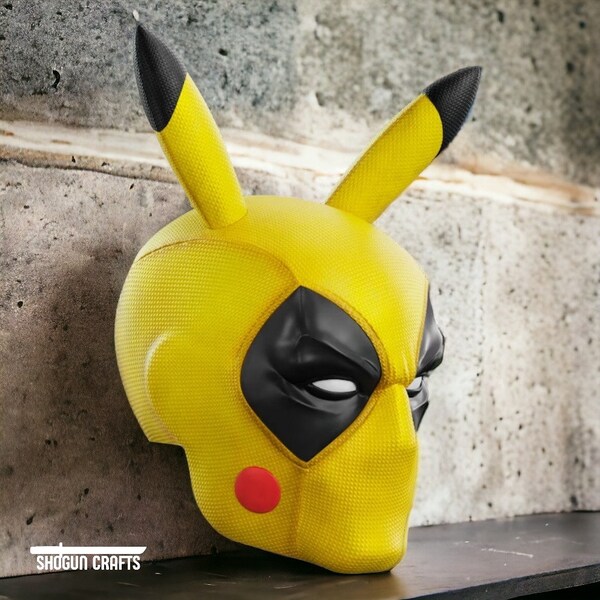 Pikachu Deadpool Mask 3D Stl Files - Magnetic Pikachu Deadpool Helmet 3D Printer Files - Pikapool Mask Stl Files + Eye options