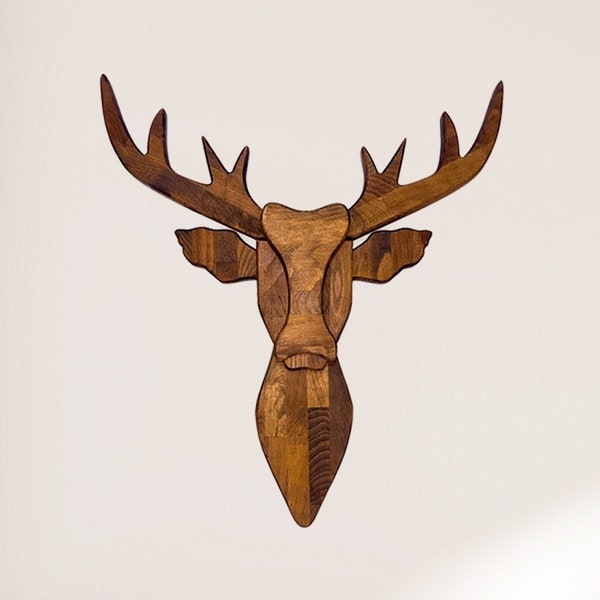 Wooden Deer Head Wall Art Handmade Faux Taxidermy Wall Sculpture Living Room Wall Art Decor Wall Pediment  Wall Decor Home Decor Entryway