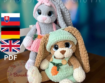 Crochet Easter Bunny Pack Pattern PDF - Crochet Adorable Rabbits Tutorial - Crochet Soft Bunny Boy and Girl - Crochet Bunnies with Long Ears