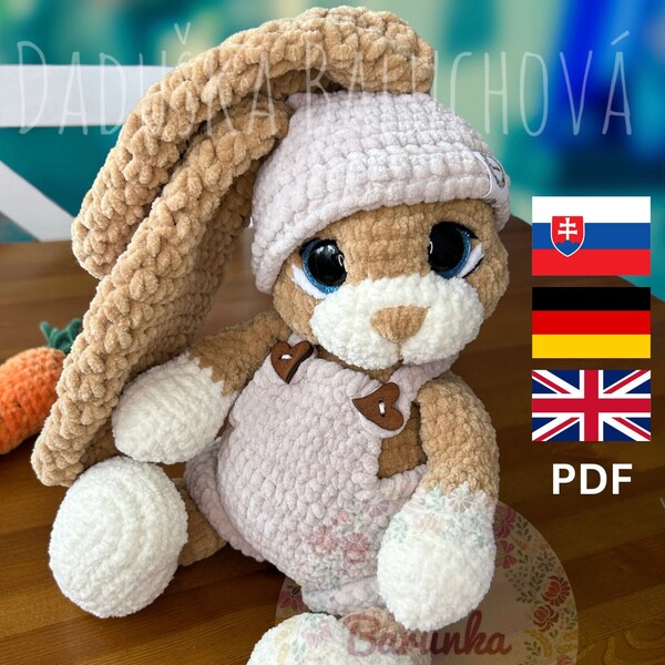 Crochet Bunny Pattern PDF - Crochet Easter Bunny Tutorial - Crochet Easter Rabbit - Crochet Long Eared Bunny - Crochet Rabbit in Trousers