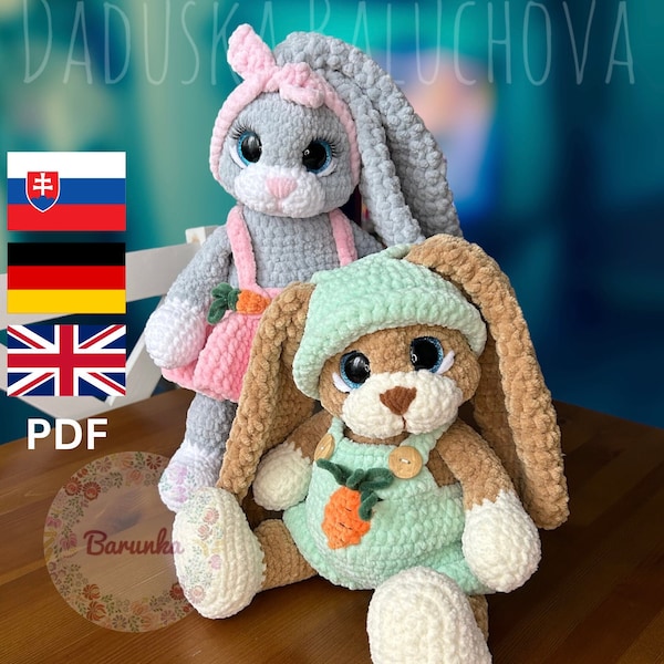 Crochet Easter Bunny Pack Pattern PDF - Crochet Adorable Rabbits Tutorial - Crochet Soft Bunny Boy and Girl - Crochet Bunnies with Long Ears