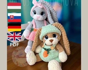 Crochet Easter Bunny Pack Pattern PDF - Crochet Adorable Rabbits Tutorial - Crochet Soft Bunny Boy and Girl - Crochet Bunnies with Long Ears