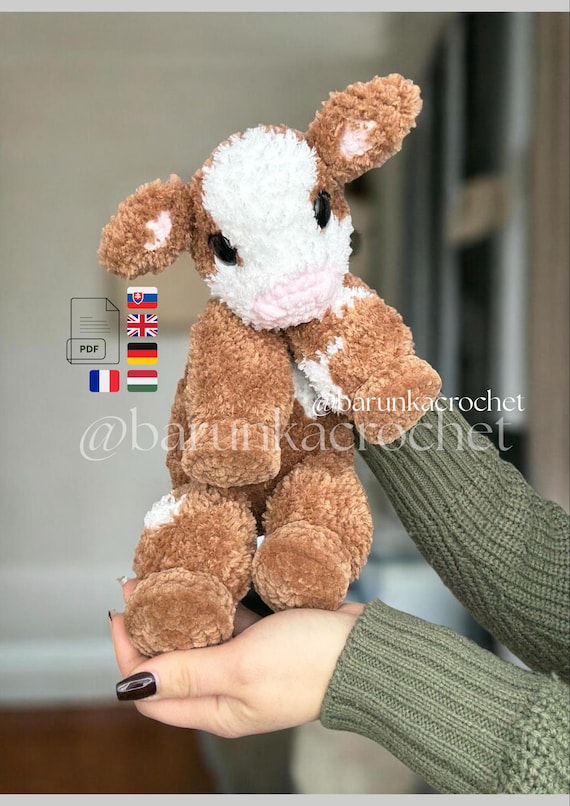 Crochet Calf pattern - amigurumi cow pattern - crochet snuggler calf - cow crochet pattern - pdf baby cow