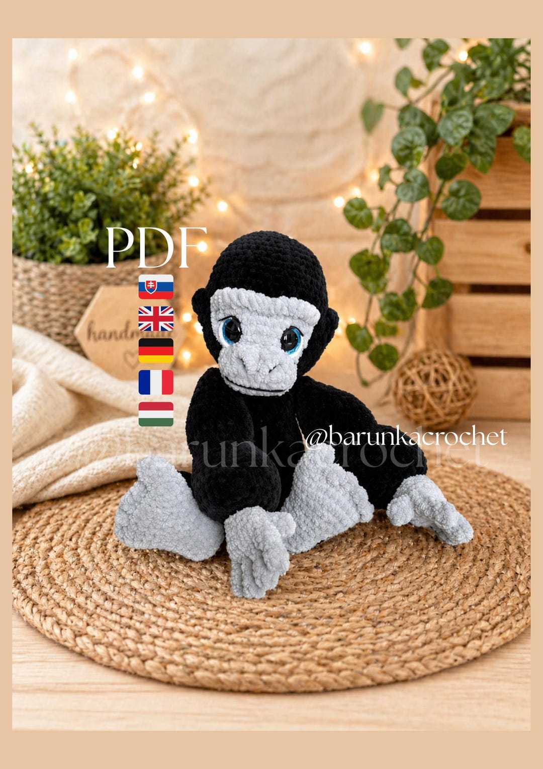 Crochet Gorilla Pattern PDF - Amigurumi Monkey Pattern - Crochet Monkey ...