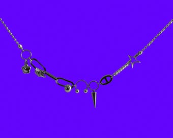 Stainless steel cyber punk 3 edgy chain necklace | unique necklace | grunge punk alt edgy spike star necklace | tarnish free jewelry