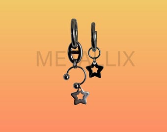 Mismatched septum x star hoops | stainless steel star hoops | grunge edgy alt punk earrings | asymmetric waterproof tarnish free earrings