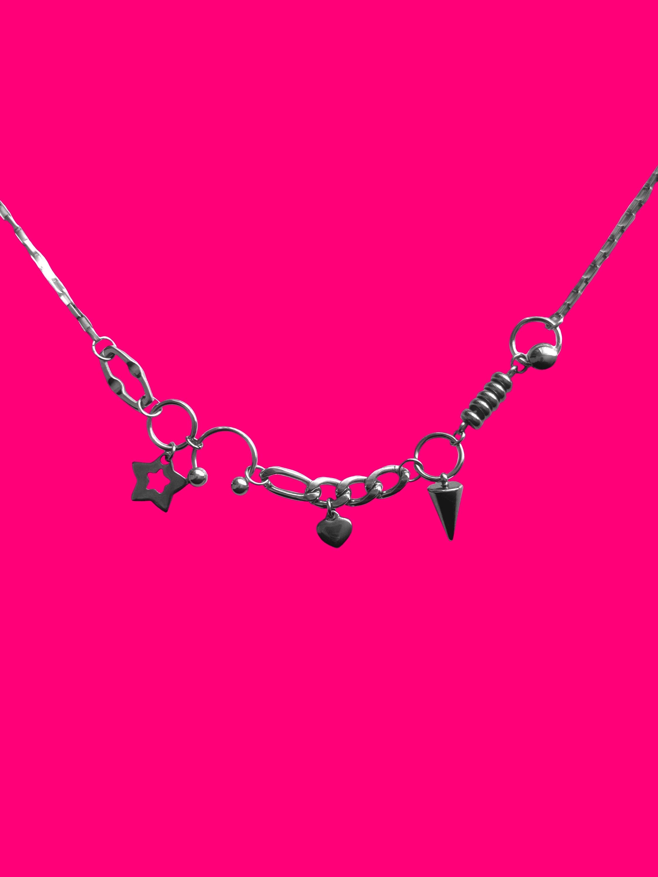 Stainless steel cyber punk 2 edgy chain necklace | star necklace | grunge punk alt edgy spike star heart necklace | tarnish free jewelry