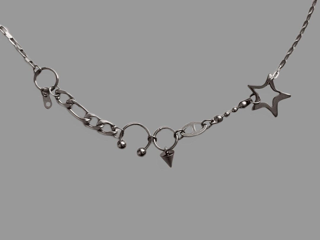 Stainless Steel Cyber Punk Edgy Chain Necklace Star Necklace Grunge ...