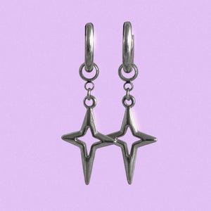 Stainless steel star earrings | North Star hoops | silver Star earrings | grunge edgy punk alt stainless steel hoops