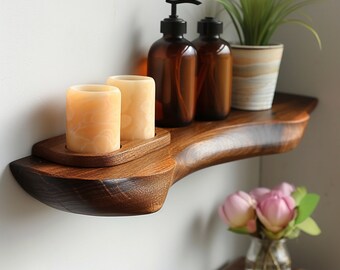 Floating Handcrafted Wooden Wall Rack Modern Elegance and Display