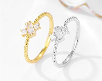 Bague diamant carré en or 18 carats S925 : décoration florale exquise - cadeau de charme pour la Saint-Valentin